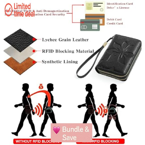 Leather RFID Wristlet Wallet with 16 Card Slots and Coin Pocket - Picture 5 of 7